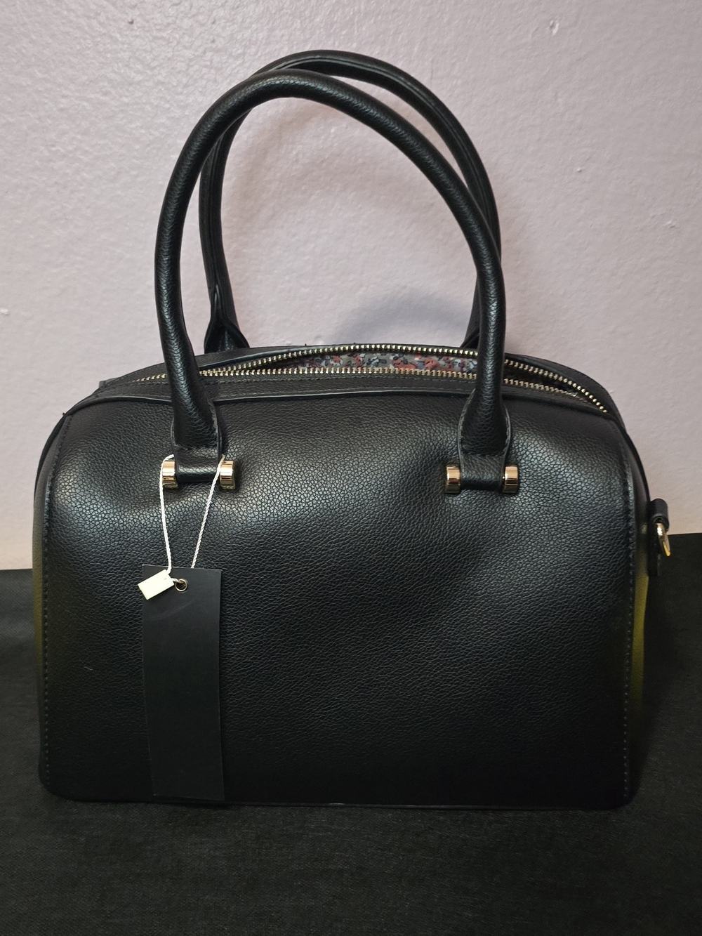 Black Boston Structured Satchel Handbag - Unbranded